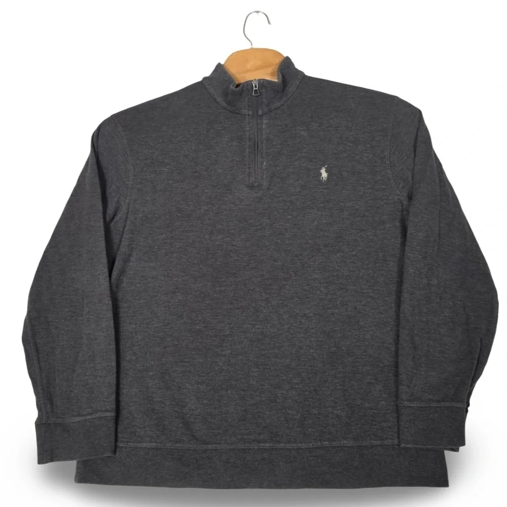 Polo Ralph Lauren Mens XL Charcoal Gray Quarter Zip Jersey Knit Pullover Sweater